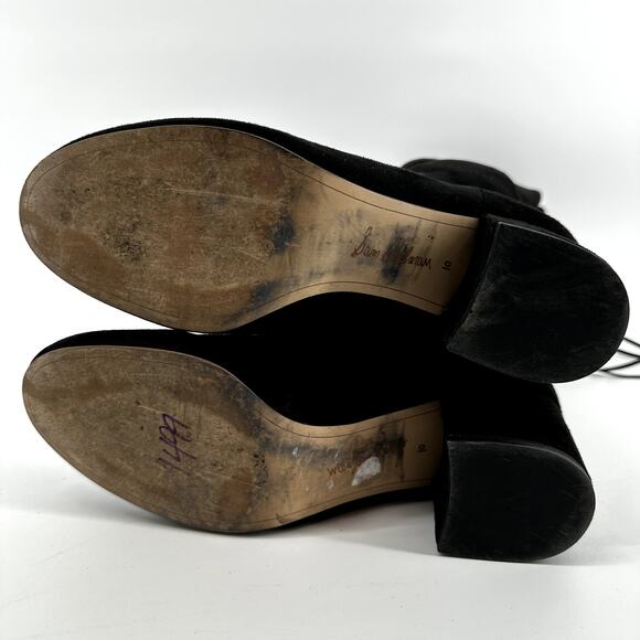 Sam Edelman Vinney Knee High Boots Suede Leather Round Toe Block Heel Black 10M - Picture 9 of 9